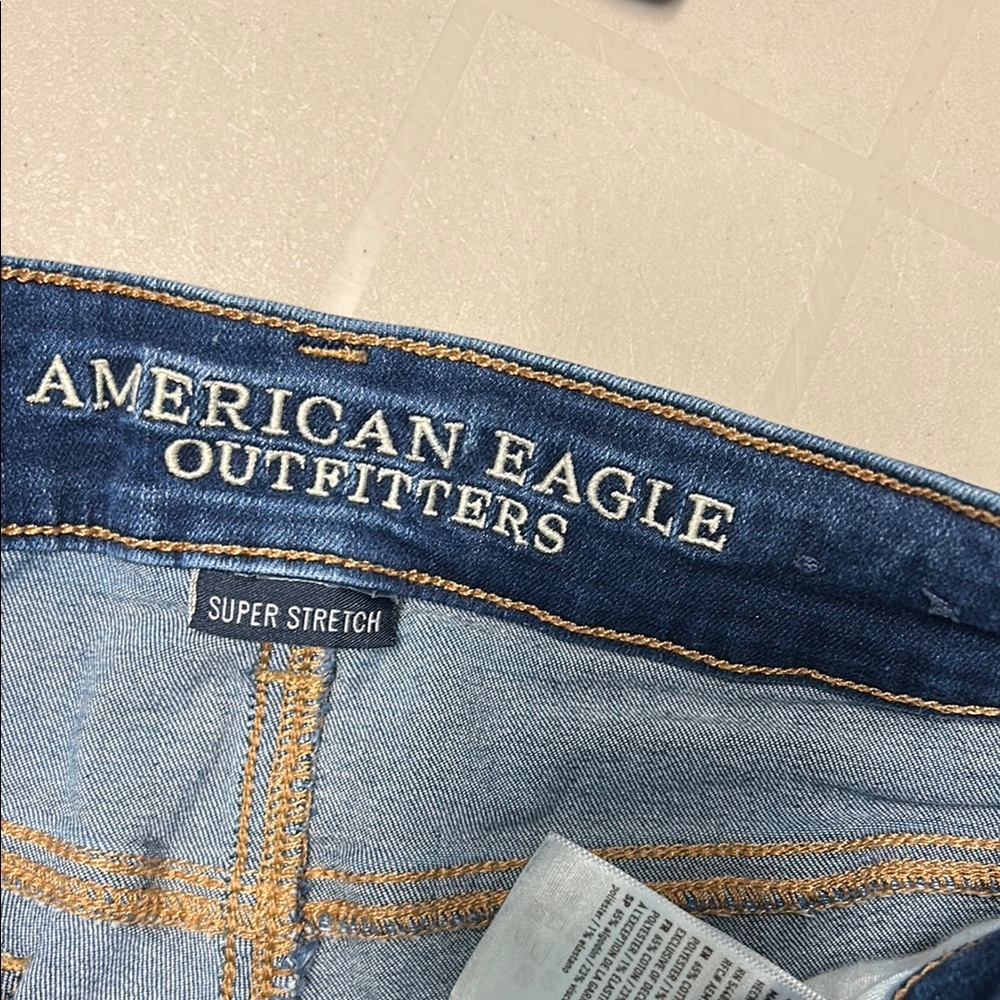 American Eagle Outfitters Women's Dark Blue Ripped Jean Shorts - Picture 13 of 17